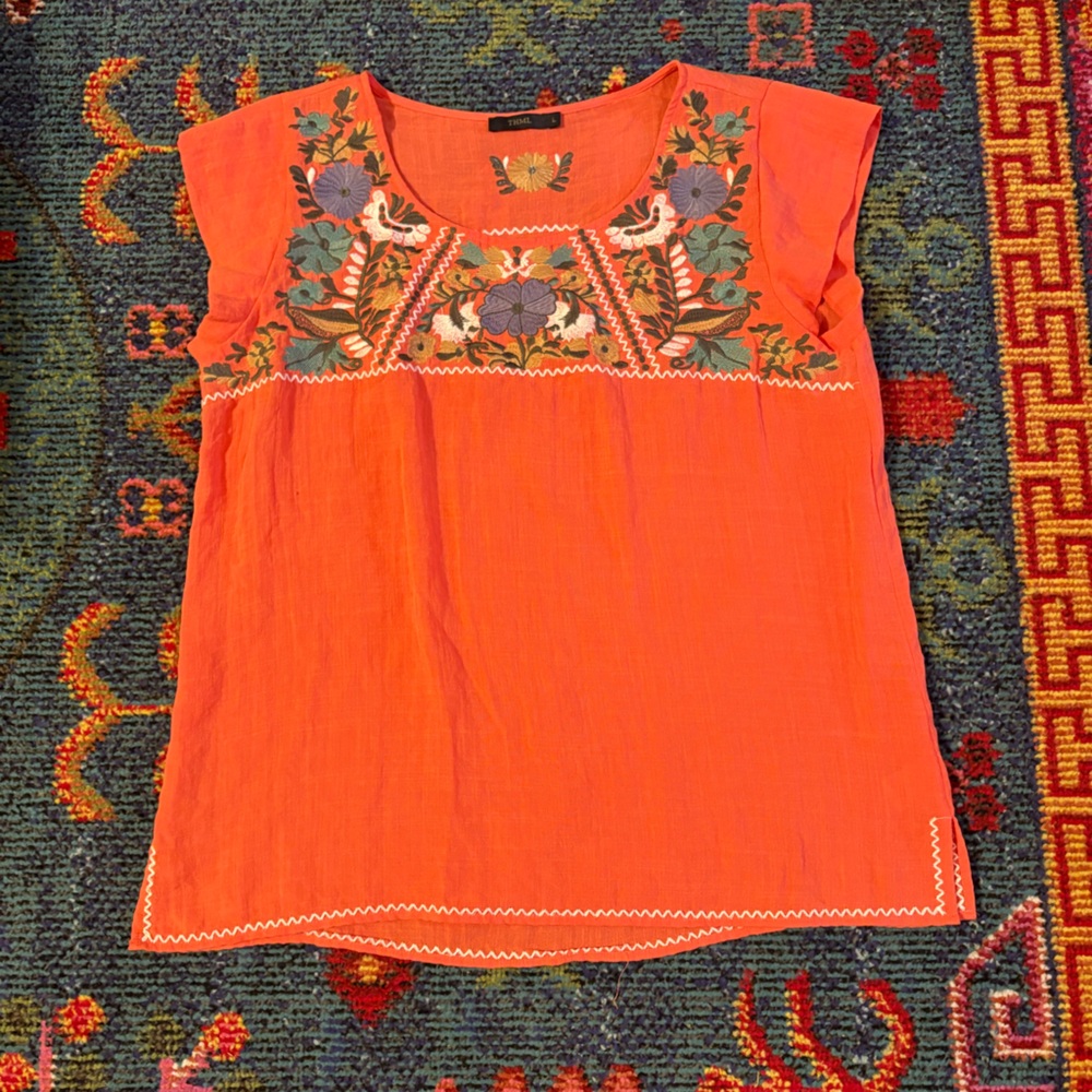 THML Orange Floral Embroidered Top